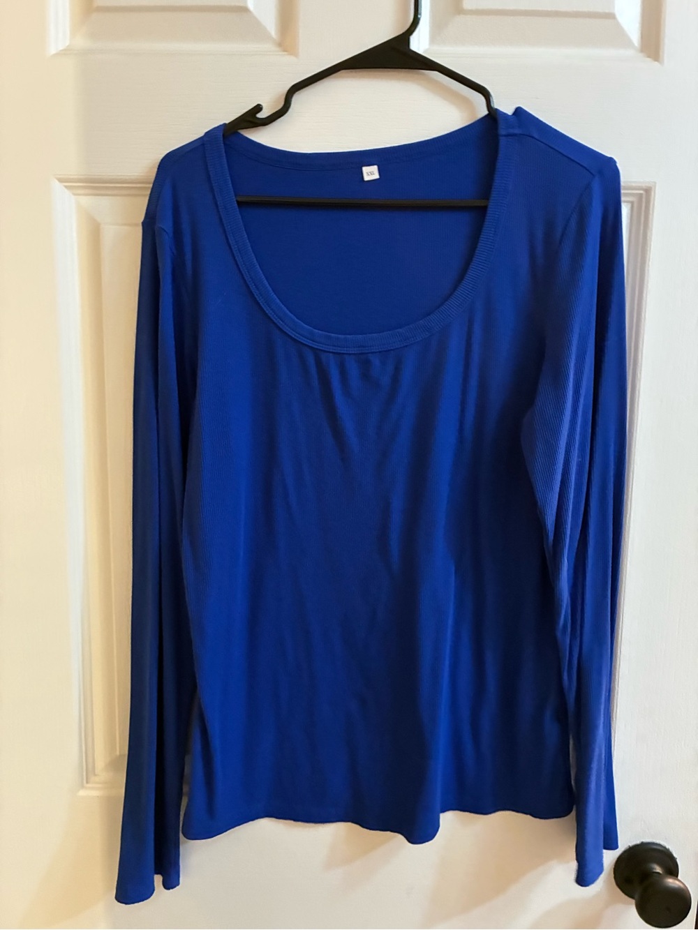 Royal Blue Ribbed Long Sleeve Top XXL Scoop Neck Stretch Basic